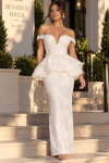 ACE CLUB E.V.E. White Off-Shoulder Embroidered Lace Peplum Maxi Dress