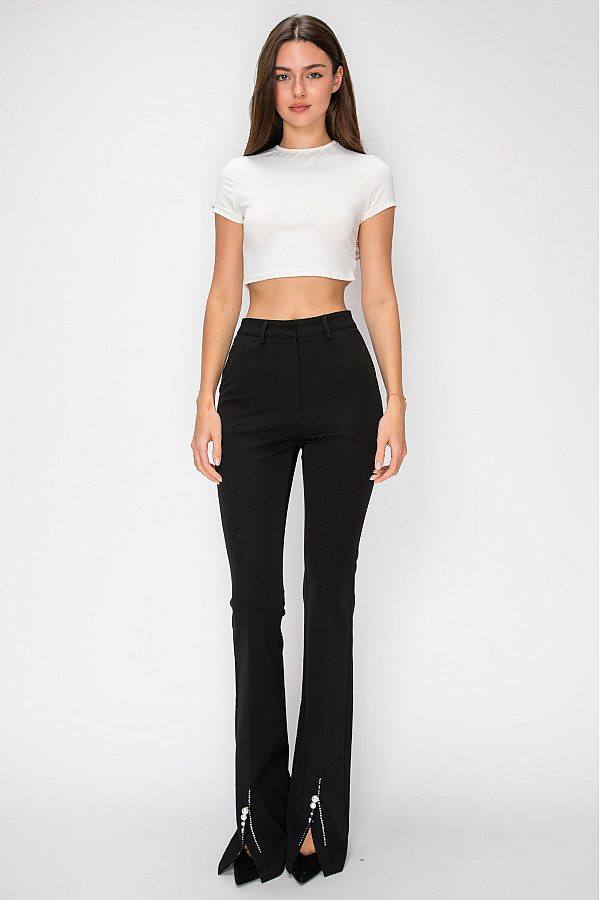ACE CLUB E.V.E. Black Pearl & Rhinestone Slit Flare Pants