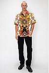 ACE CLUB Filigree Rhinestone Short Sleeve Shirt – White/Gold