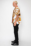 ACE CLUB Filigree Rhinestone Short Sleeve Shirt – White/Gold