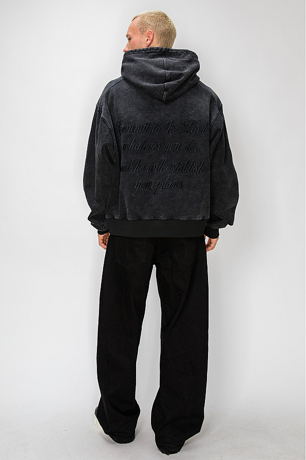 ACE CLUB Proverbs 16:3 Acid Wash Hoodie – Acid Black