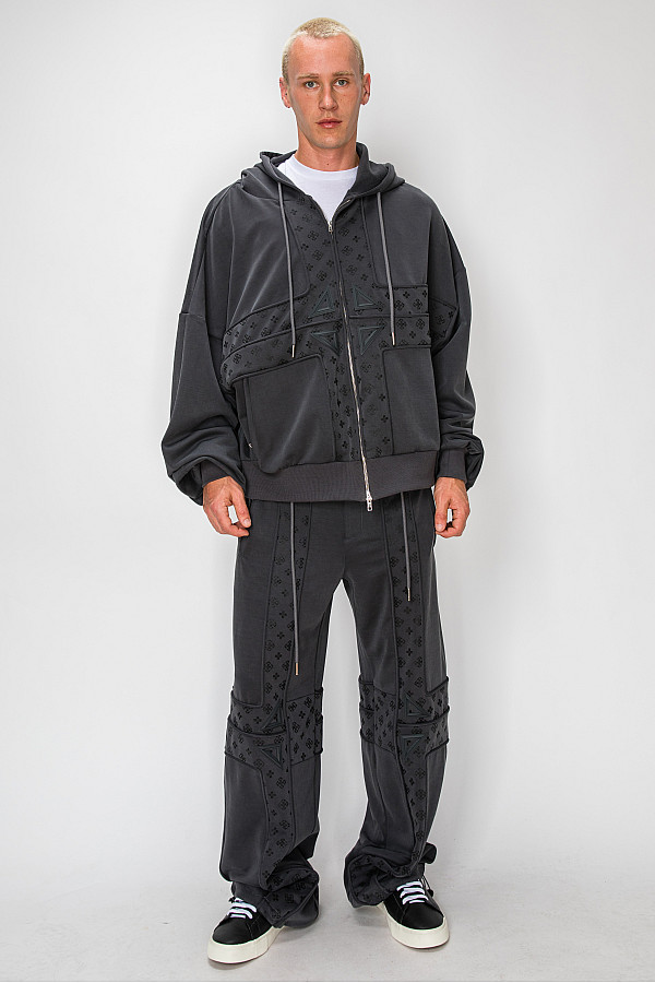 ACE CLUB Logo Emboss Panel Wide Jogger Pants - Charcoal