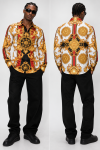 ACE CLUB Filigree Rhinestone Long Sleeve Shirt – White/Gold