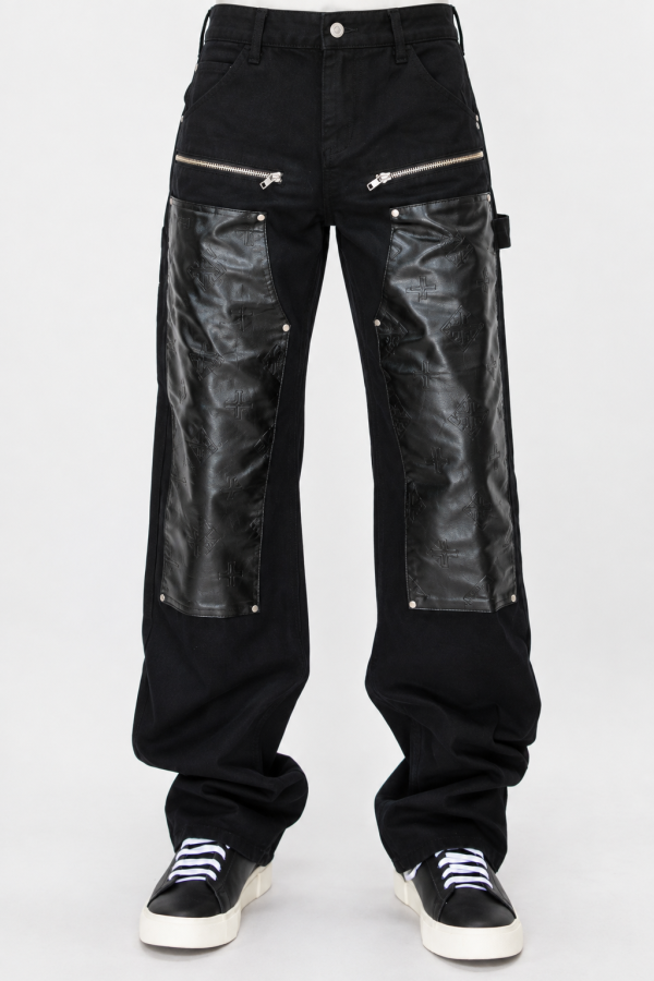 ACE CLUB Logo Pattern Carpenter Pants – Black