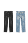 ACE CLUB Studded Washed Denim Pants – Black