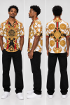 ACE CLUB Filigree Rhinestone Short Sleeve Shirt – White/Gold