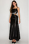 ACE CLUB E.V.E. Black Embellished Cutout Draped Satin Maxi Dress