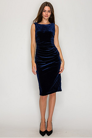 ACE CLUB E.V.E. Navy Velvet Low-Back Midi Dress