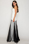 ACE CLUB E.V.E. White Crepe & Black Mesh Strapless Maxi Dress
