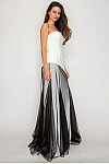 ACE CLUB E.V.E. White Crepe & Black Mesh Strapless Maxi Dress