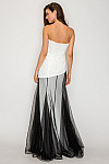 ACE CLUB E.V.E. White Crepe & Black Mesh Strapless Maxi Dress