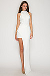 ACE CLUB E.V.E. White Sculpt Halter Asymmetric Mini Dress