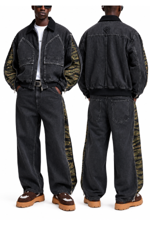 ACE CLUB Tiger Camo Washed Denim Jacket – Black