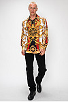ACE CLUB Filigree Rhinestone Long Sleeve Shirt – White/Gold