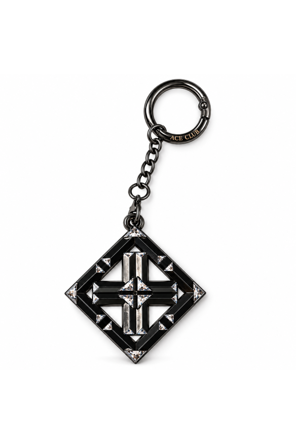 ACE CLUB Gunmetal Crystal Keychain